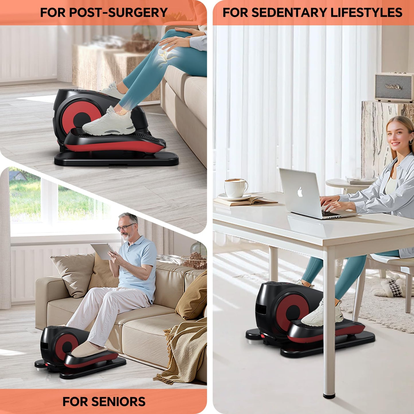 16 Levels Speed Under Desk Elliptical Machine, Electric Ellipse Leg Exerciser As Seen On TV, Forward & Reverse Direction,Quiet and Fully Assembled, Upgraded Safety Power Switch