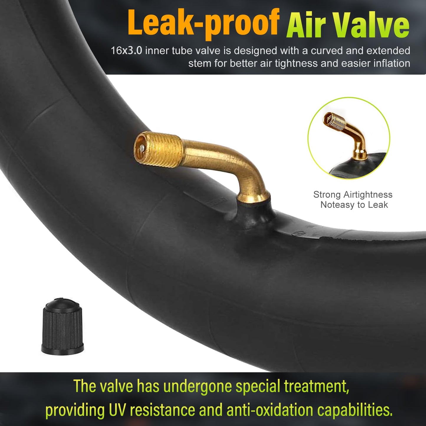 2Pcs 16x3.0 Bike Inner Tube with Bent Valve Stem - Replacement Tube Compatible with 16x3.0, 16x3.25, 16x3.5 Tires - Fits E-Bikes, Electric Scooters, Mopeds