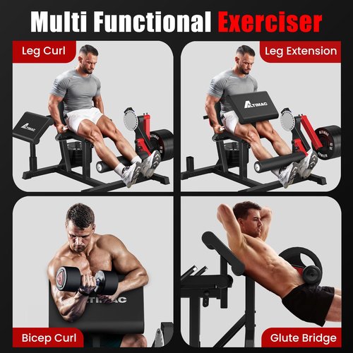 Leg Extension and Curl Machine, Lower Body Special Leg Machine, Seated Leg Extension and Bicep Curl Machine for Home Gym, Adjustable Seat & Backrest and Elbow Cushion (Black&Red)