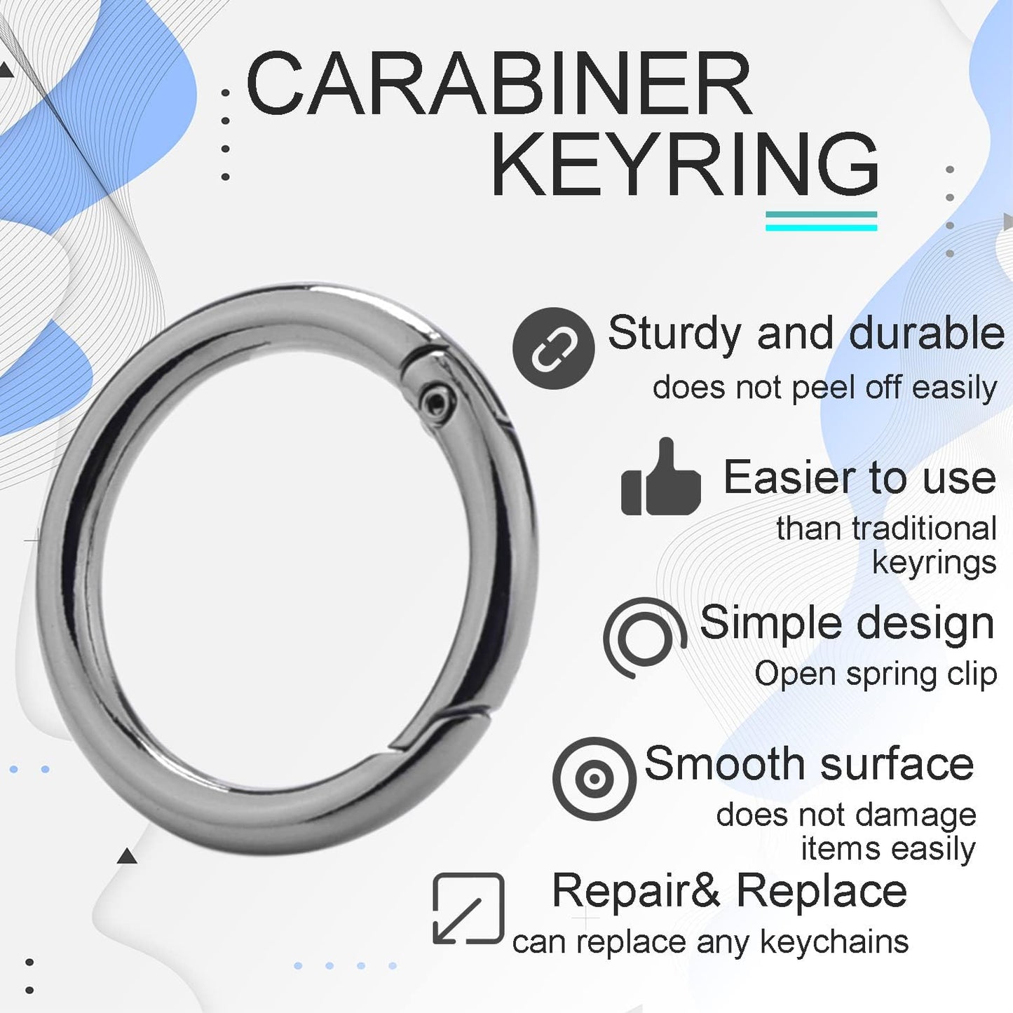 10Pack 1 Inch Metal Spring O Rings Clip Keychain, Round Carabiner Clips Keyrings Snap Hook Buckle, Purse Shoulder Bag Chain Rings Clip Replacement Paracord Keychain Lanyard Leather DIY Crafts (Black)