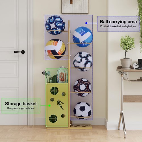 LEAIJIAFY Vertical Basketball Storage Rack Easy to Assemble Sports Ball Storage Solution for Garage or Outdoor Use Space Saving Design (8 layers)