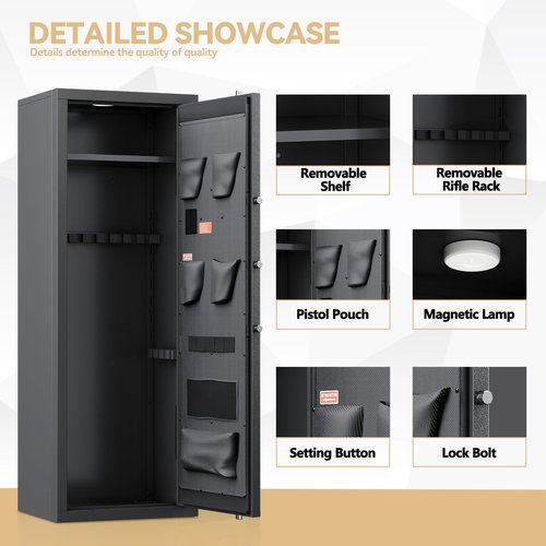 KAER 12-15 Rifle Gun Safe, Home Safes for Rifles and Pistols, Large Unassembled Rifle Safe with 3 Removable Gun Racks, Digital Gun Cabinet with 4 Pistol Pockets