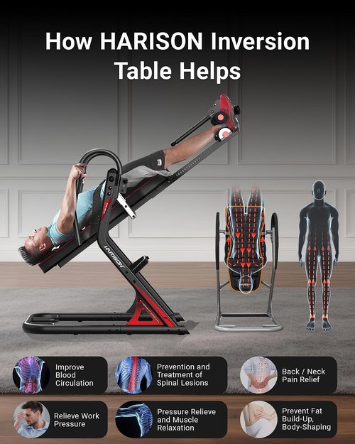 HARISON Heavy Duty Inversion Table for Back Pain Relief 350 LBS Capacity with 3D Memory Foam, Back Inversion Table with 180 Degree Full Inversion