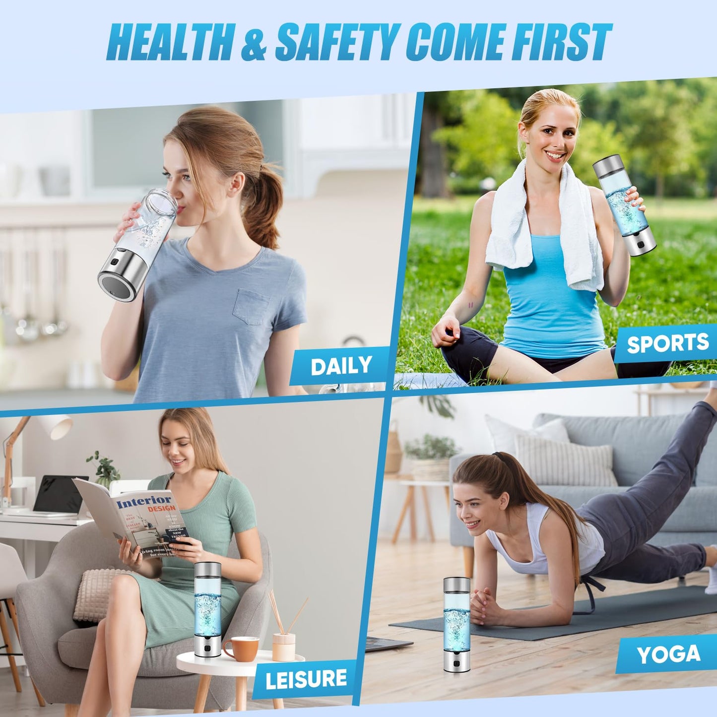 Hydrogen Water Bottle Generator,2025 New Hydrogen Water Bottle with Advanced SPE/PEM Tech-3 Min Up to 2300+ PPB,Portable & Rechargeable Hydrogen Water Ionizer Machine for Fitness and Trave (Silver)