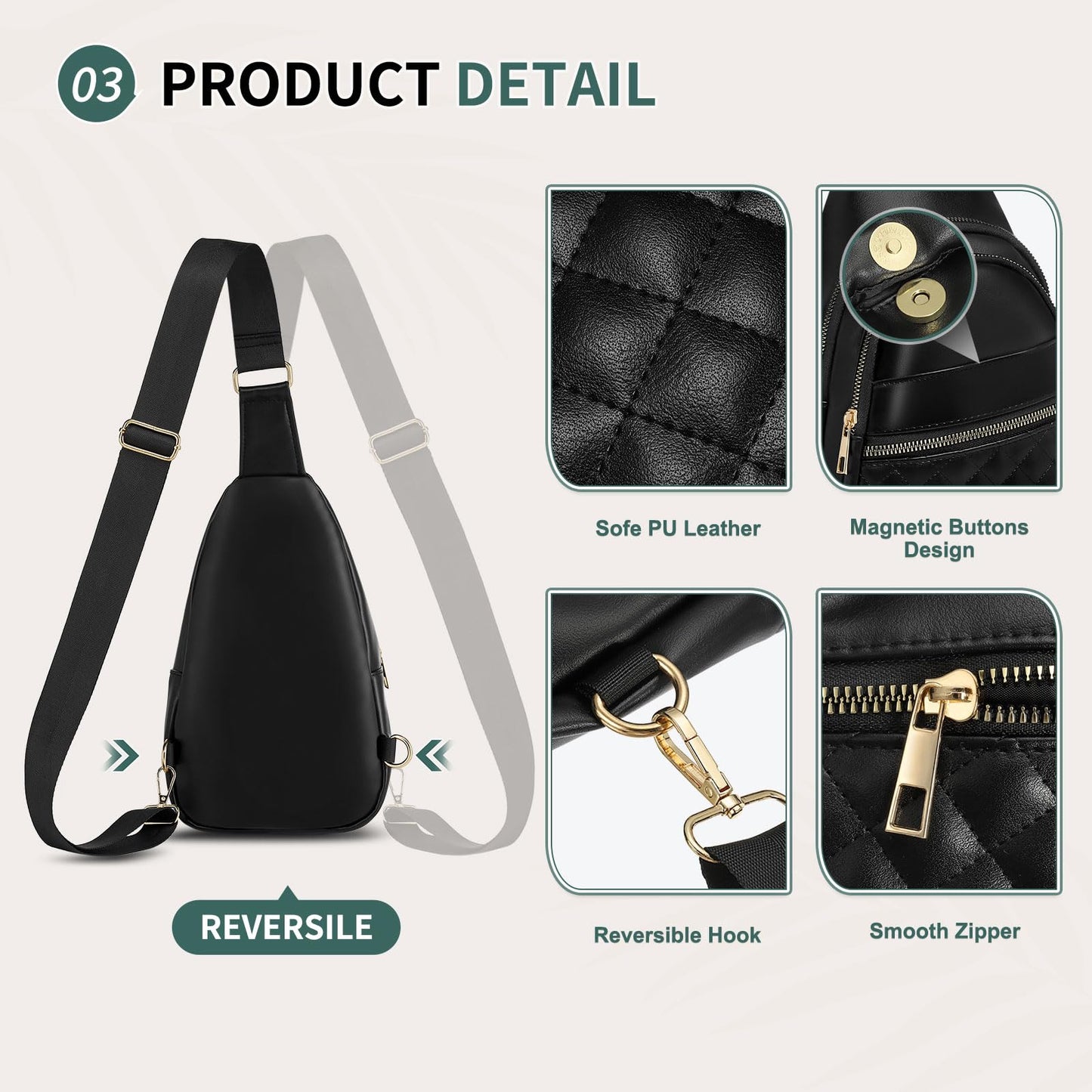 SUIKIHUM Crossbody Bags for Women Men,Leather Sling Bag Cross Body Backpack for Women, Casual Chest Bag Daypack for Travel Hiking, Black