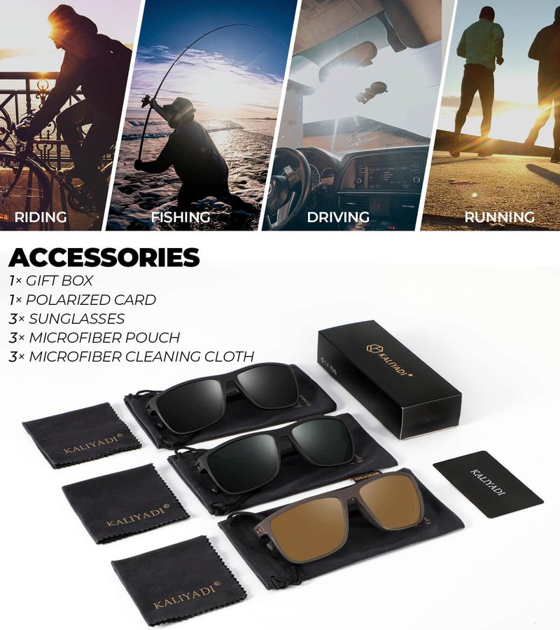 KALIYADI Polarized Sunglasses Men, Lightweight Mens Sunglasses Polarized UV Protection Driving Fishing Golf (Black/G15/Brown)