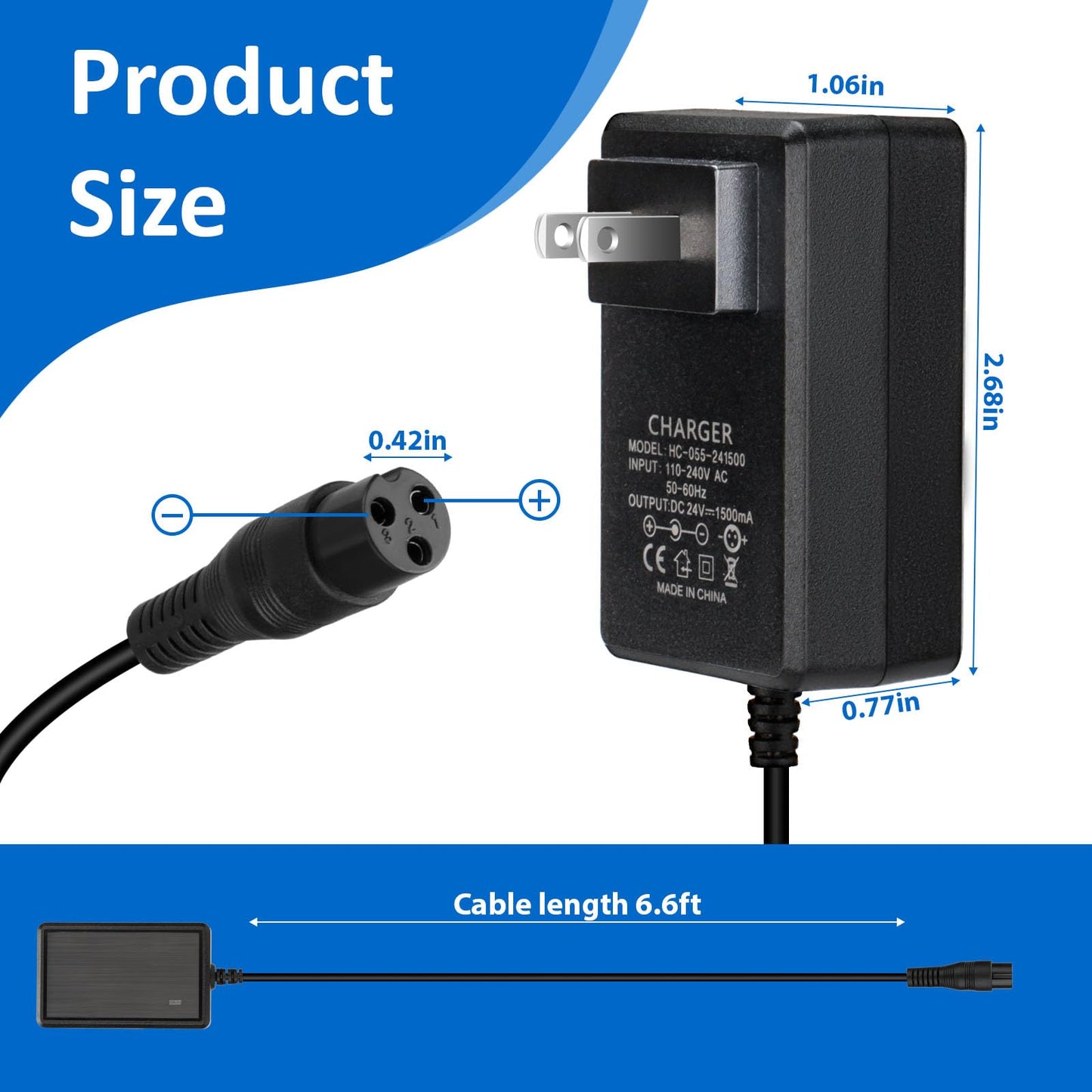 24V Electric Scooter 3-Prong Charger, for MX350 Dirt Bike Charger Scooter, MX400 Dir t Rocket, E300, E200, E100, Dirt Quad, Pocket Mod, Moped, Motorcycle, 24V Scooter Battery Charger