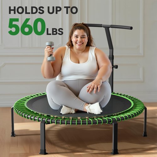 BCAN 550 LBS Soft Land Bungees Rebounder Trampoline, 48'' Mini Trampoline for Adult, 2 Set of Bungees, Green