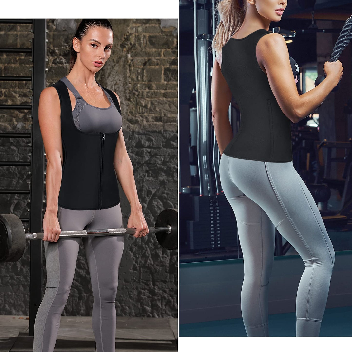 LANCS Sauna Suit for Women Sweat Waist Trainer Zipper Vest Cincher Body Shaper Corset Slimming Workout Tank Tops (Black, Large)