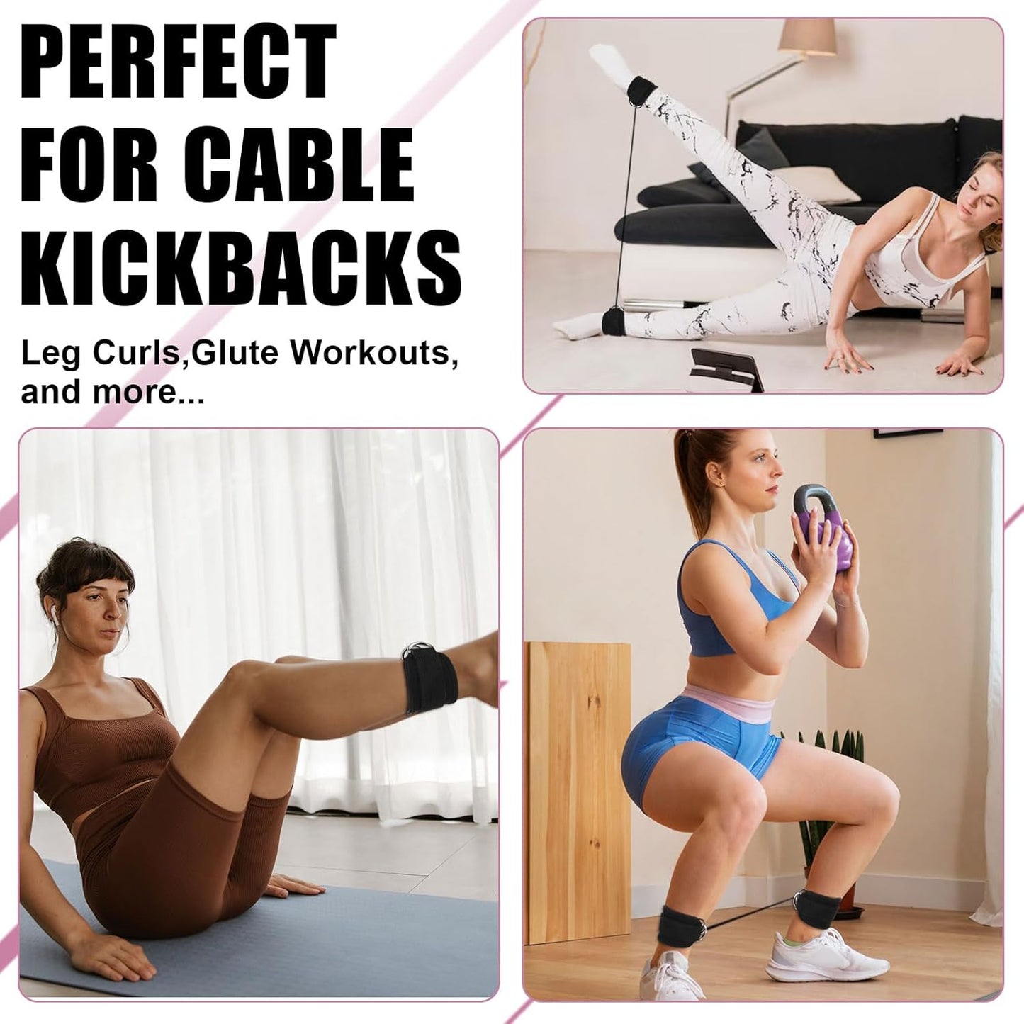 2 Pcs Ankle Strap for Cable Machines Women,Workout Gym Ankle Strap for Cable Machine,Ankles Resistance Bands with Cuffs for Working Out,Glute Bands,Booty Hip Abductors Exercise(Black)
