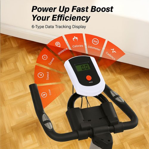 Home Spin Bike - Silent Indoor Exercise Bike with 6KG Flywheel, Belt Drive, Adjustable Seat & Handlebar, LCD Display + Heart Rate Monitor, Water Bottle Holder - Compact Cardio Bike for Apartment Fitness