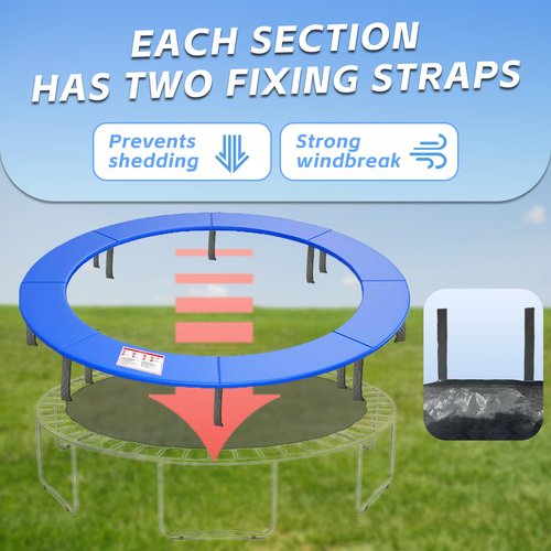 K KENSONE Trampoline Replacement Safety Pad, 14ft Trampoline Spring Cover with Foam Padding, No Holes for Poles, Round, Blue