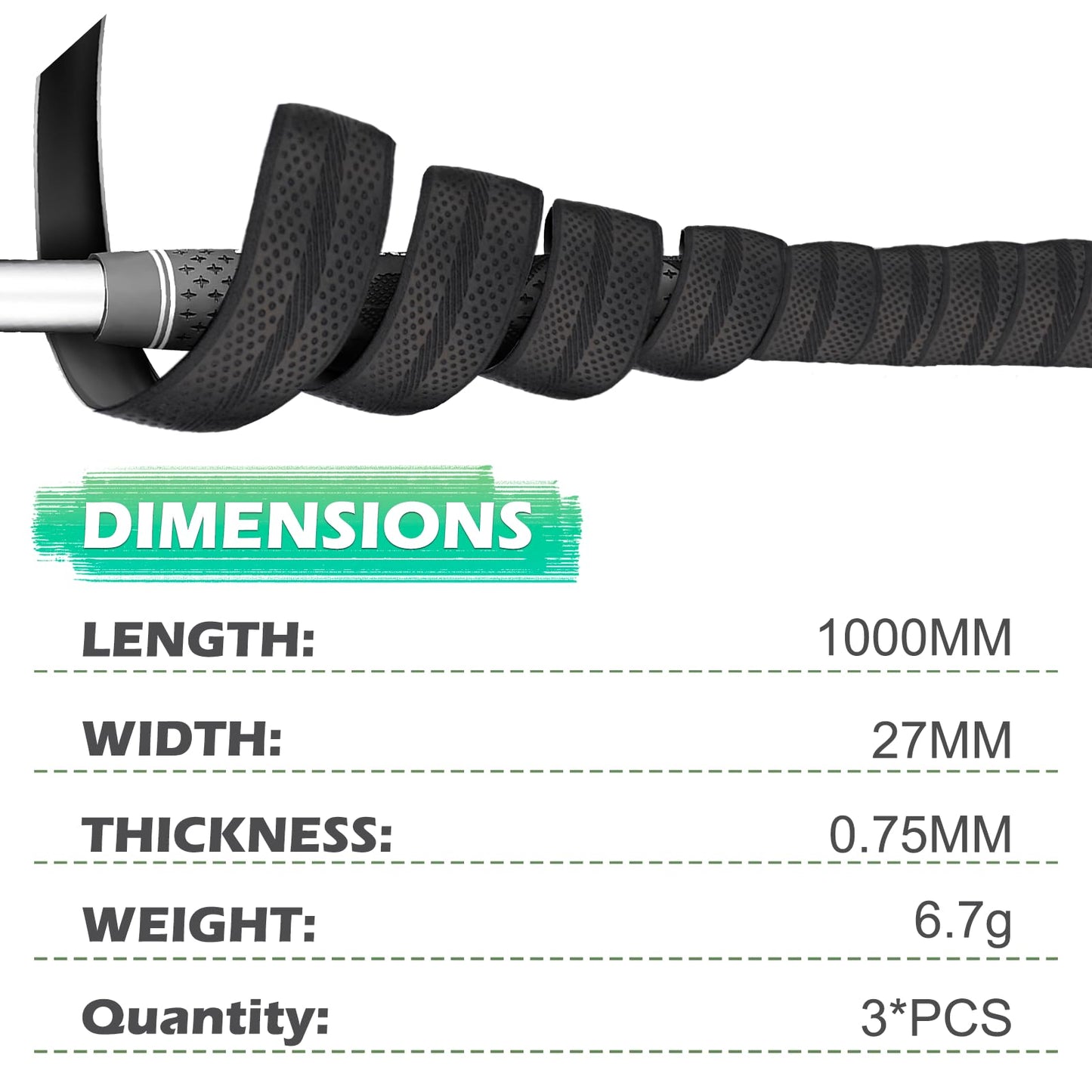 3 PCS Golf Grip Wrapping Tapes, 1 x 40 inch Black Golf Club Grip Tape, Provides Excellent Feeling and Control