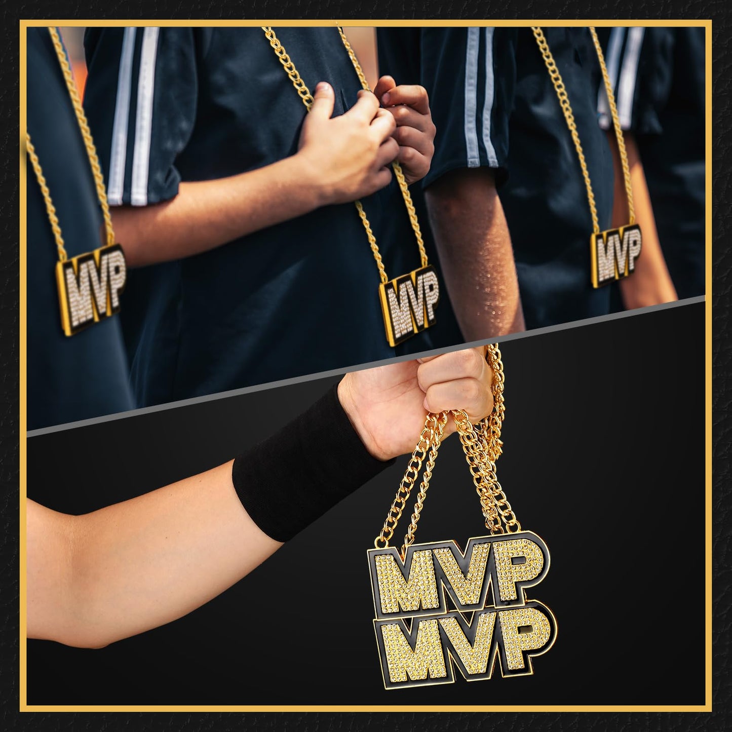 Loetere 2 Pcs MVP Chains Gold Champion Award Winner Prize Trophy Most Valuable Player Award Necklace for Adults Team Player Sports Football Soccer Baseball Softball Game Party Favor
