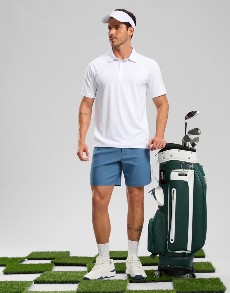 Golf Shirts Heather Polo Short Sleeve Dry Fit Lightweight Moisture Wicking Collared Shirts Casual Athletic Business (White, XL)