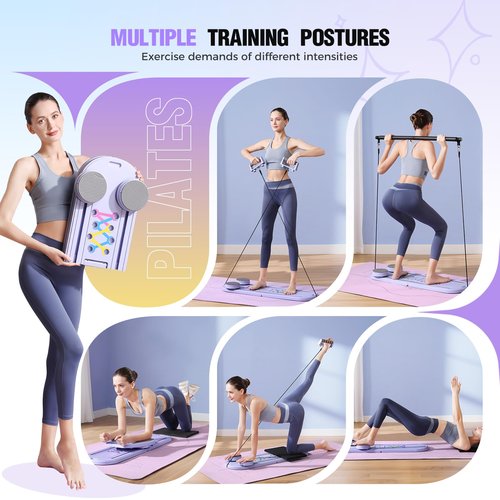 Pilates Reformer, Foldable Pilates Board, 7-in-1 Multi-Function Pilates Equipment, Home Pilates Set, Full Body Workout, Universal Portable Gym Equipment for Core Strength and Pilates Training (Purple)