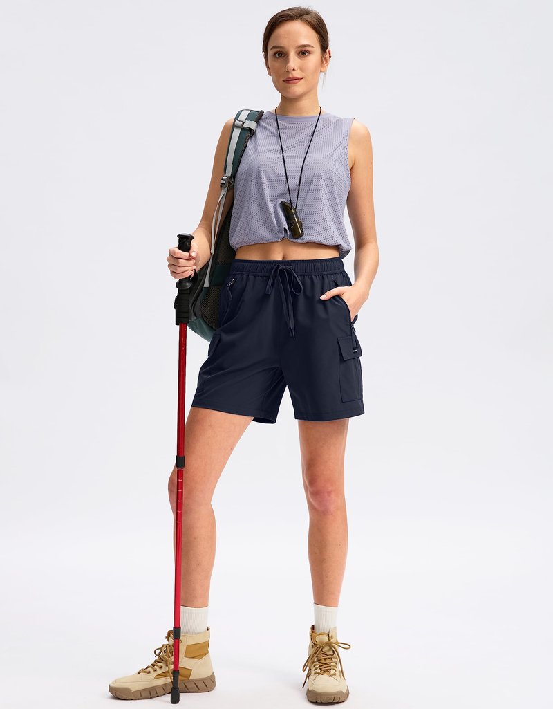 SANTINY Women's 5''/ 7'' Hiking Cargo Shorts Quick Dry Lightweight Summer Shorts for Women Athletic Golf Zipper Pockets(Navy_S)