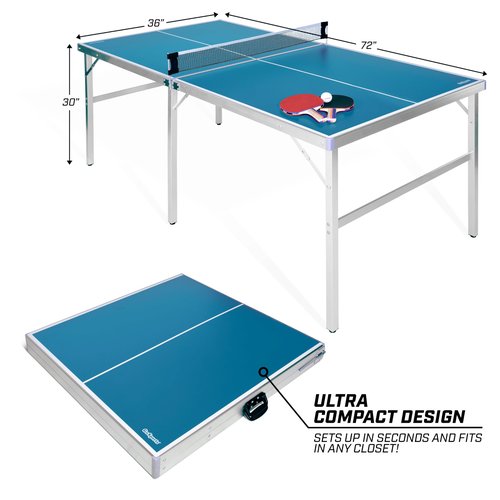 GoSports 6 ft x 3 ft Mid-size Table Tennis Game Set - Indoor / Outdoor Portable Game with Net, 2 Paddles and 4 Balls