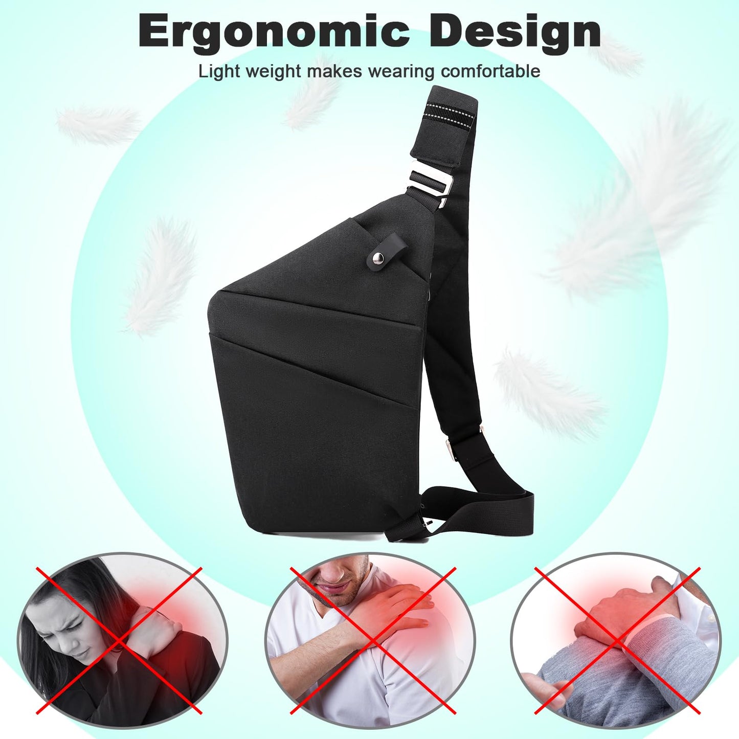 Anti Theft Travel Bag Sling Cross-body Bag Large Capacity (Right, Black)