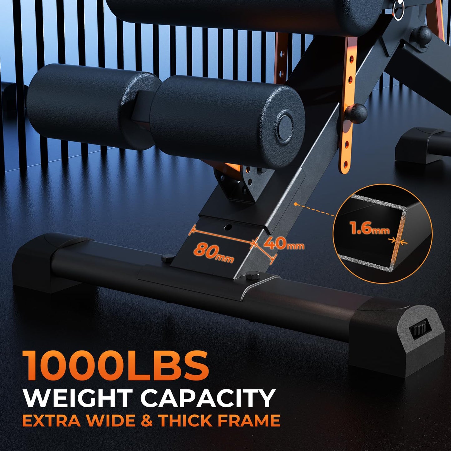 1000LBS Adjustable Weight Bench - Foldable Workout Bench Press with 36" Extended Backrest for Home Gym Strength Training,Folding Flat Incline Bench with 80x40MM Steel for Full Body Exercise
