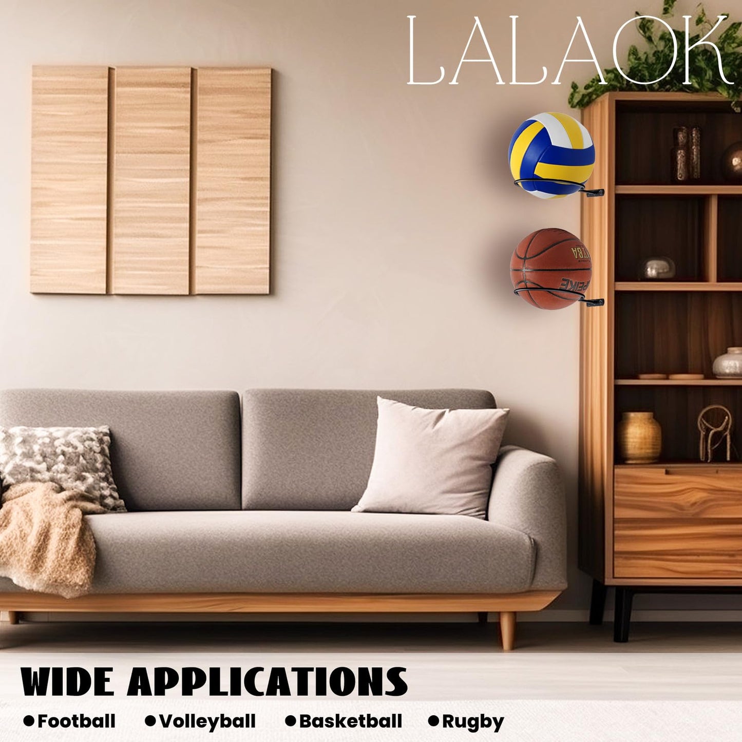 LALAOKS 4Pack 6in Basketball Holder Wall Mount for Basketball, Soccer Ball, Volleyball, Football, Rugby