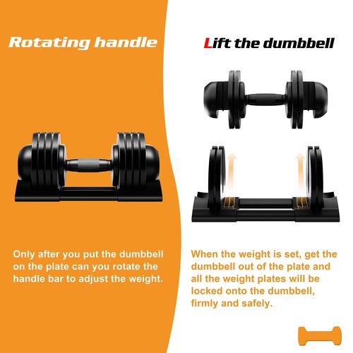ALTLER 52LB Adjustable Dumbbell Set with Tray for Workout Strength Training Fitness, Adjustable Weight Dial Dumbbell with Anti-Slip Handle and Weight Plate for Home Exercise