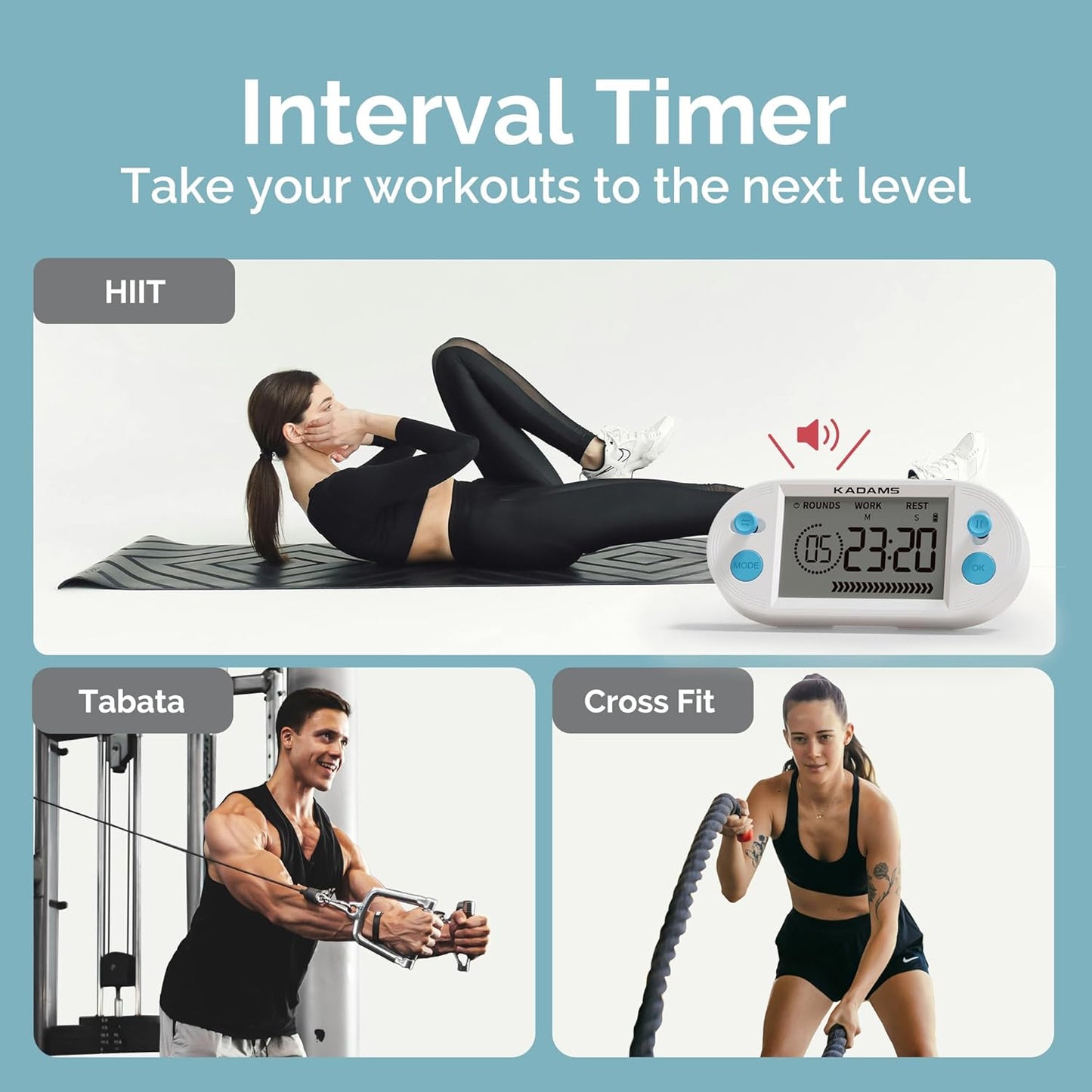 KADAMS Pomodoro Timer with Interval Countdown - Study, Gym & Exercise Timer with Magnets Stand (Blue)