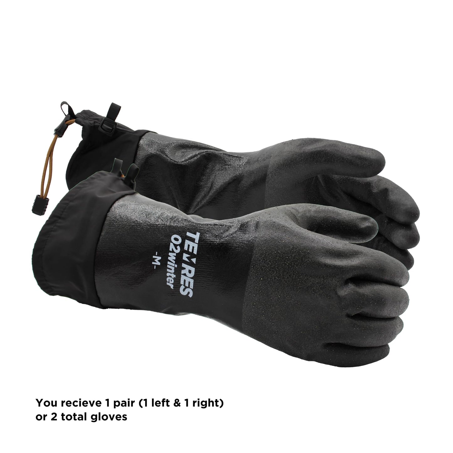 SHOWA TEMRES 282-02 Waterproof Insulated Winter Work Gloves, Breathable Polyurethane, Integrated Drawstring Gaiter Snow Cuff, Thermal Fleece for Skiing, Ice Fishing, Black, Medium, 1 Pair