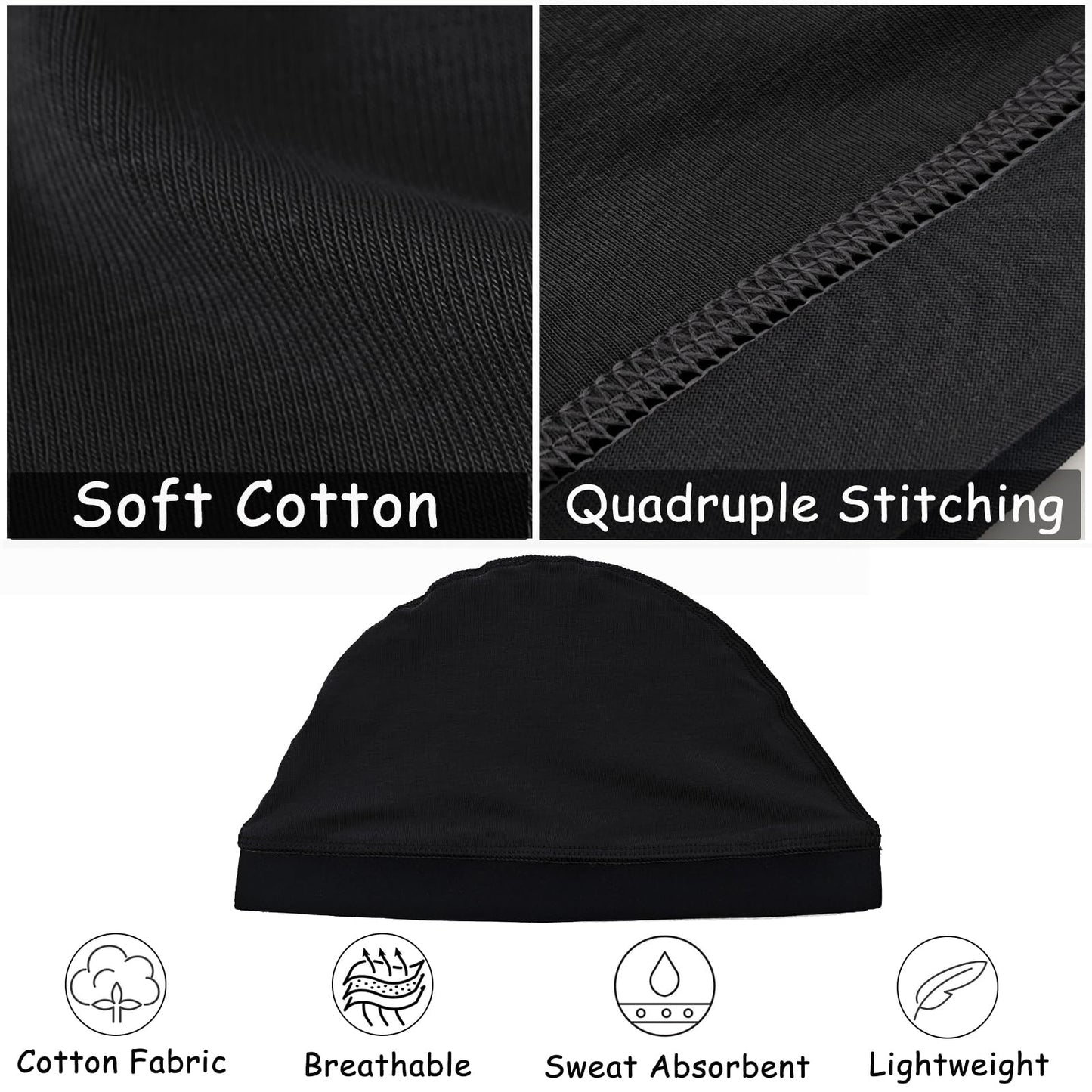 2PCS Cotton Stocking Wave Cap for Men, Wave Caps for 360 540 720 Waves, Good Compression Over Durag Sleeping Skull Hat