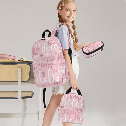 Coifrok Personalized Backpack for School, Girls Boys Kids Teen Name Bookbag Elementary School Backpack Set with Lunch Box and Pencil Case, Travel Backpack Waterproof Lightweight 16.8”