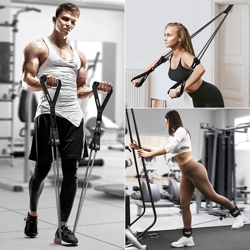 Heavy Duty Resistance Bands Set 300LBS with Handles, Door Anchor, Ankle Straps - Black 300LBS