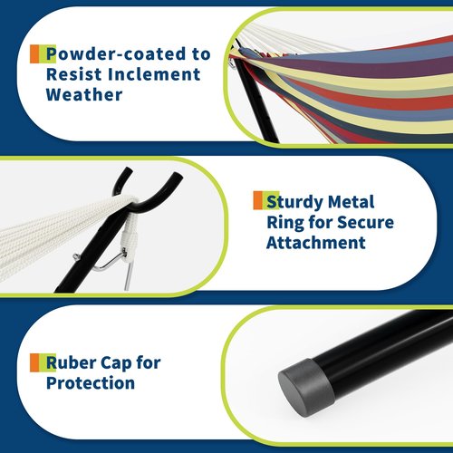 Hammock with Stand – Heavys Duty 500 LBS Capacity, Portable Hammock Set for Outdoors, Indoors, Patio, Garden, and Camping – Includes Carrying Bag and Adjustable Steel Frame(Rainbow Stripes)