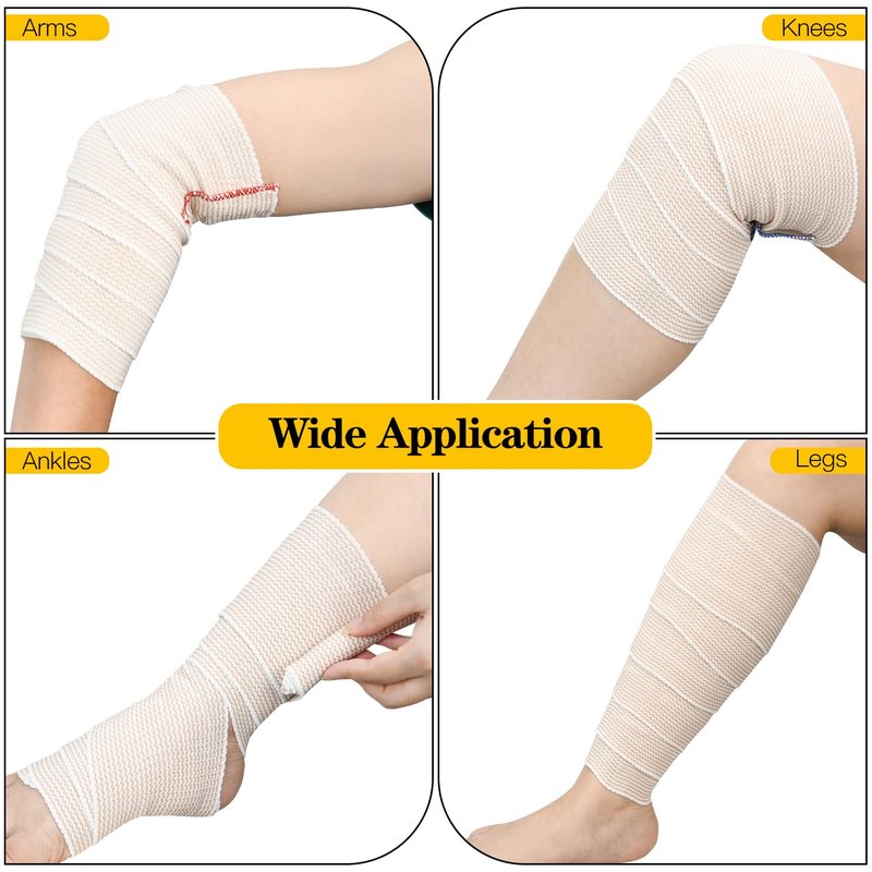 2 Pack 4" Premium Elastic Bandage Wrap, Reusable Hook and Loop Compression Wrap Bandage for Knees, Ankles, Wrists, Legs, Body