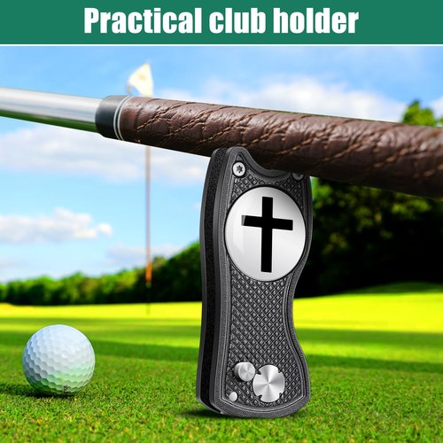 Golf Divot Repair Tool with Magnetic Ball Marker - Stainless Steel Foldable Divot Tool & Golf Divot Tool Featuring Cross Design for Faith-Based Golfers | Perfect for Greens Repair & Swing Training