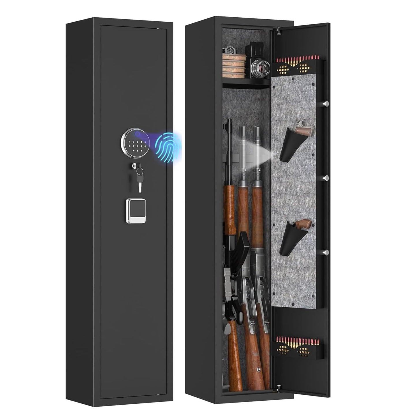 Hymnxemo Biometric Fireproof Gun Safe for 5-7 Firearms - No Assembly Steel Security Cabinet, Fingerprint Lock Quick Access, Adjustable Shelves for Rifle Pistol Valuables Storage (52x11x12 Inches)