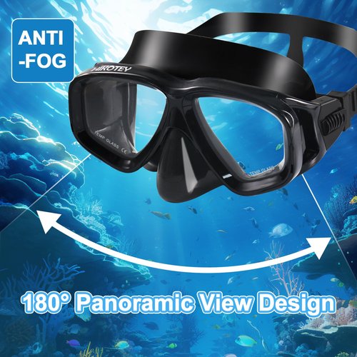 HIKOTEY Snorkeling Set for Adults, Full Dry Snorkeling Mask Set for Adults, Anti-Fog Protection, Unisex,HD Panoramic View (Black)