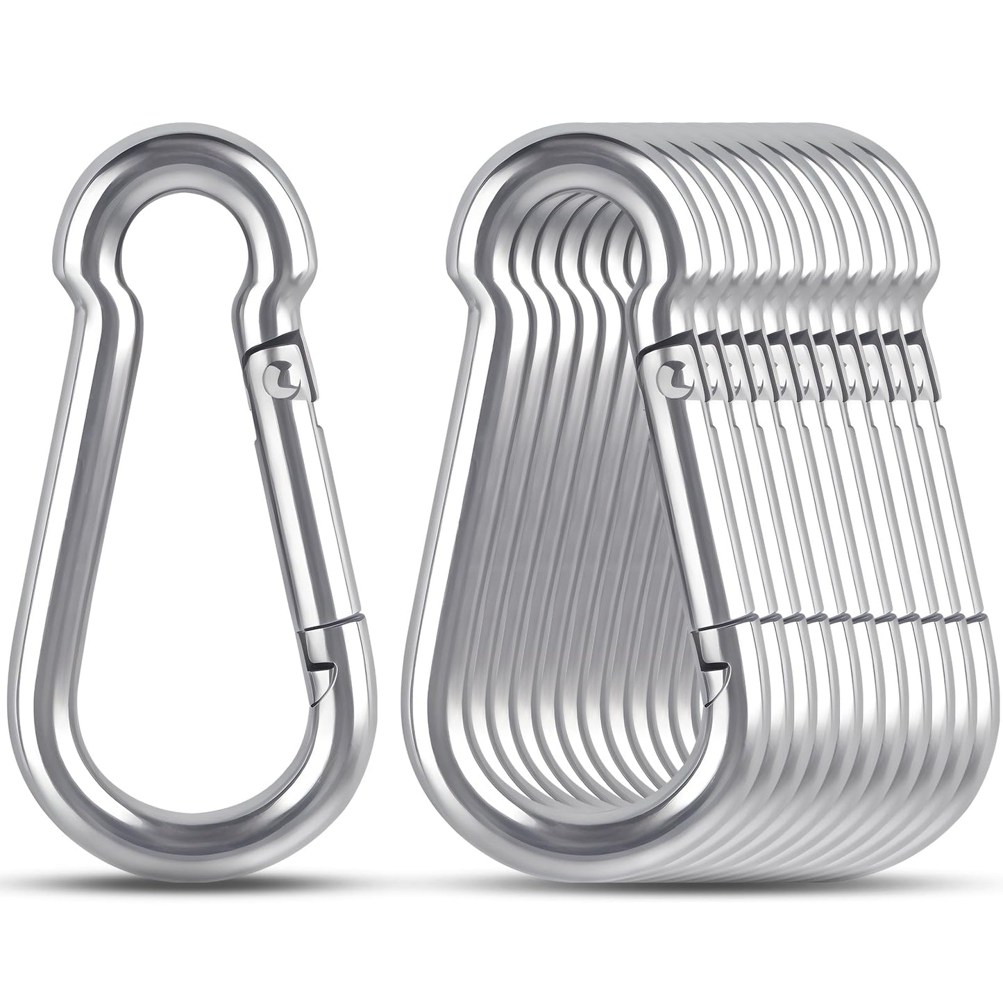 KATUMO 12PCS 2 inch Carabiner Clip, 304 Stainless Steel Spring Snap Hook, Small Metal Clips for Key Chain/Flag/Feeders/Dog Leash/Camping/Hiking/Fishing/Hanging (12)