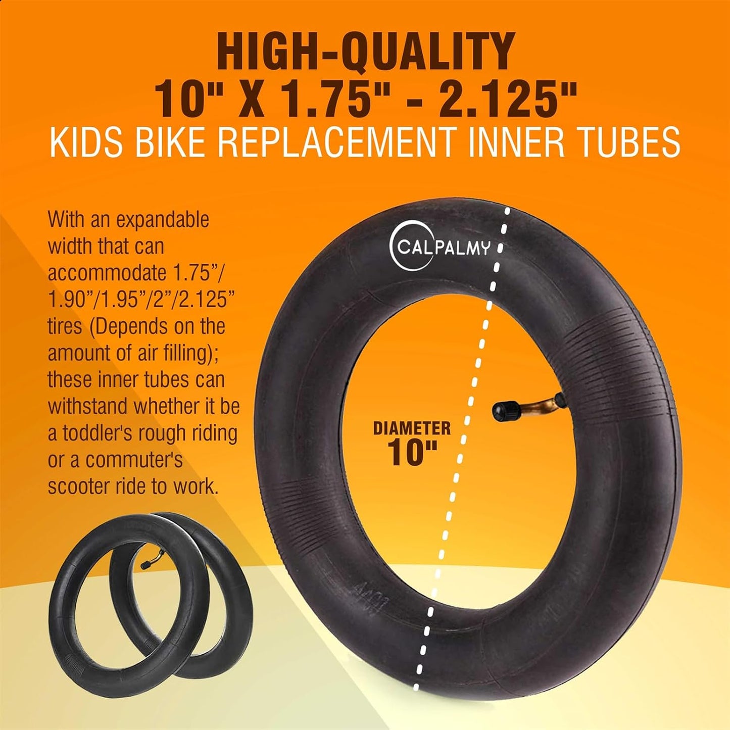 (2-Pack) 10-Inch Replacement Inner Tubes 10" x 1.95/2.125/2.5 - Compatible with Bike Schwinn Trike Roadster/Tricycle/BoB Revolution Motion - Made from BPA/Latex Free Quality Butyl Rubber