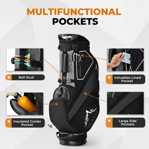 UNIHIMAL 14 Way Dividers Golf Stand Bag Lightweight, Golf Bag for Men Women with Multiple Pockets, Dual Strap and Rain Cover Hood (Black)