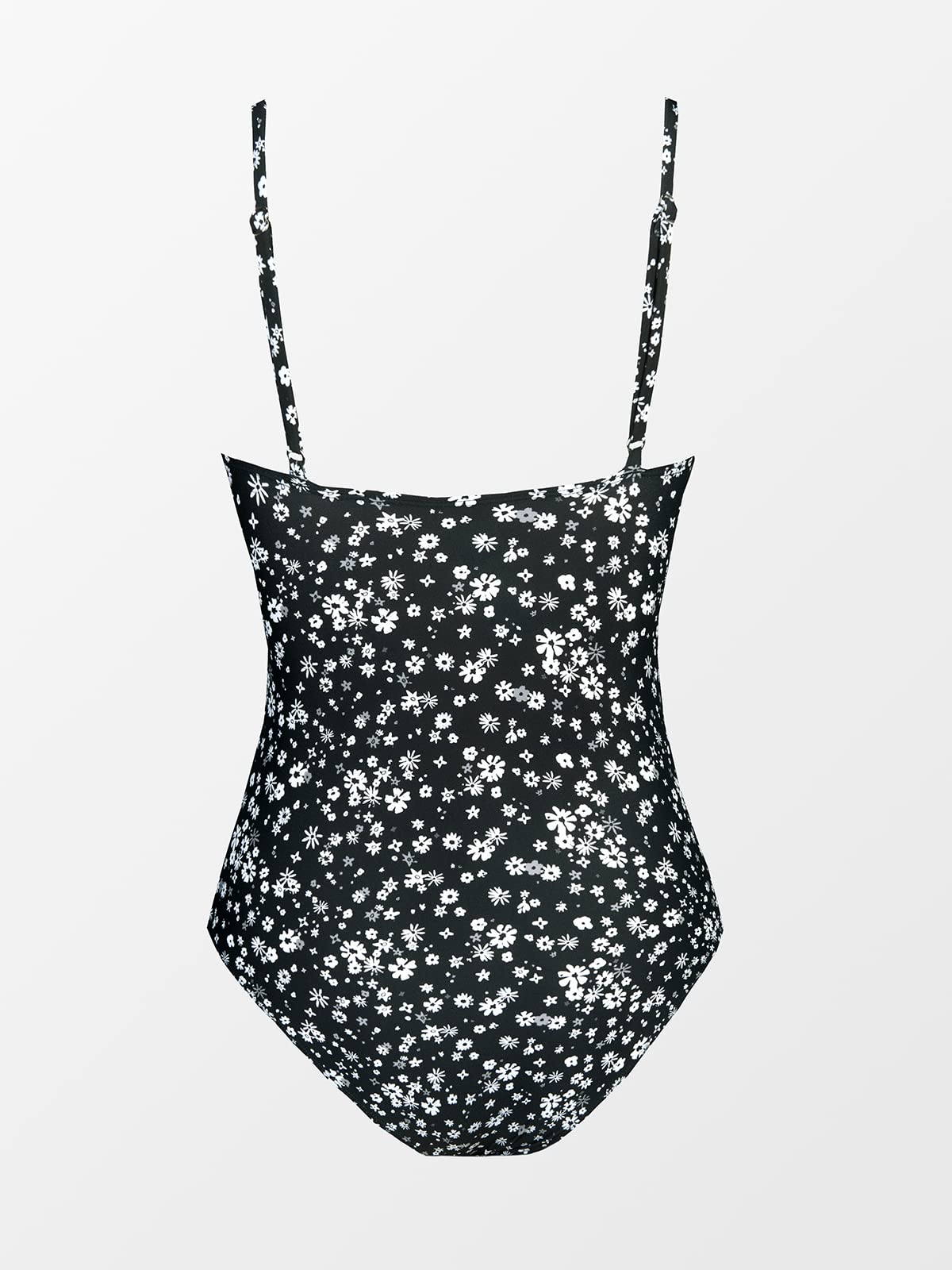 CUPSHE Womens Swimwear One Piece Swimsuit Bathing Suits Floral Deep V Neck Tummy Control Low Back Adjustable Straps, Large, Black Floral