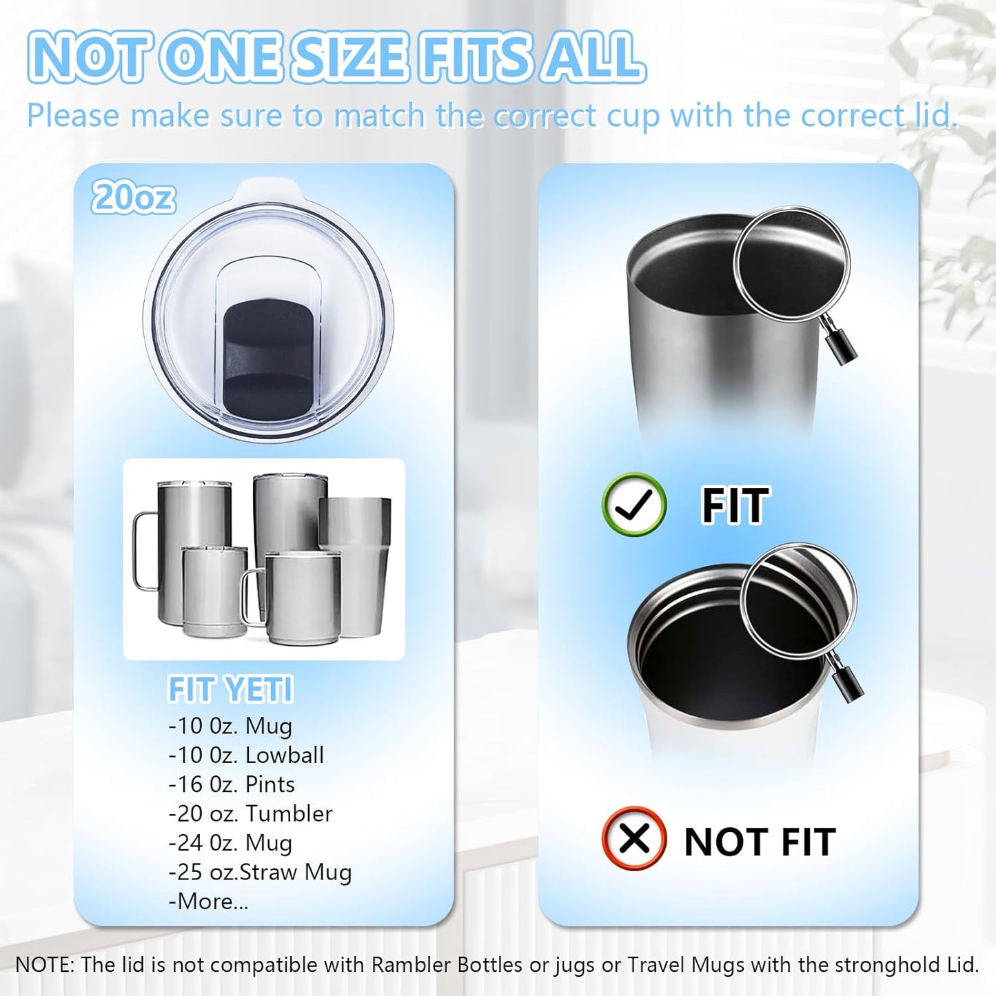 3 Pack 20 oz Tumbler Lid, Magnetic Slider Replacement Lids for YETI 20 oz Tumbler, 10/24 oz Mug and 10 oz Lowball, Spill Proof Cup Lids Covers Compatible for Ozark Trail, Old Style Rtic, BPA Free