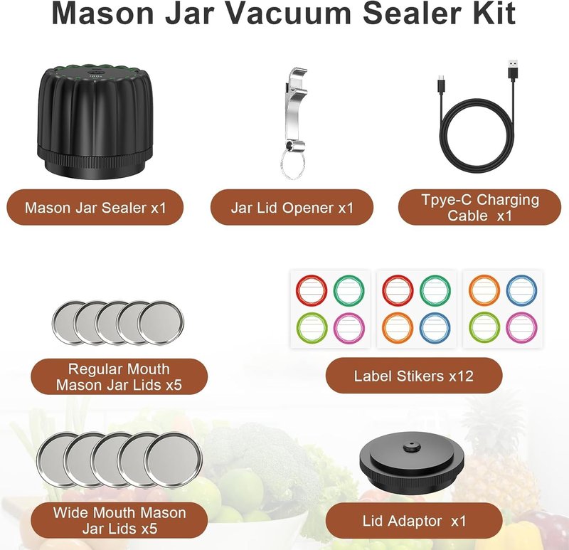 Bunyta Electric Mason Jar Vacuum Sealer Kit - Portable Jar Vacuum Sealer for Canning Jars, with Wide and Regular Mouth Mason Lids