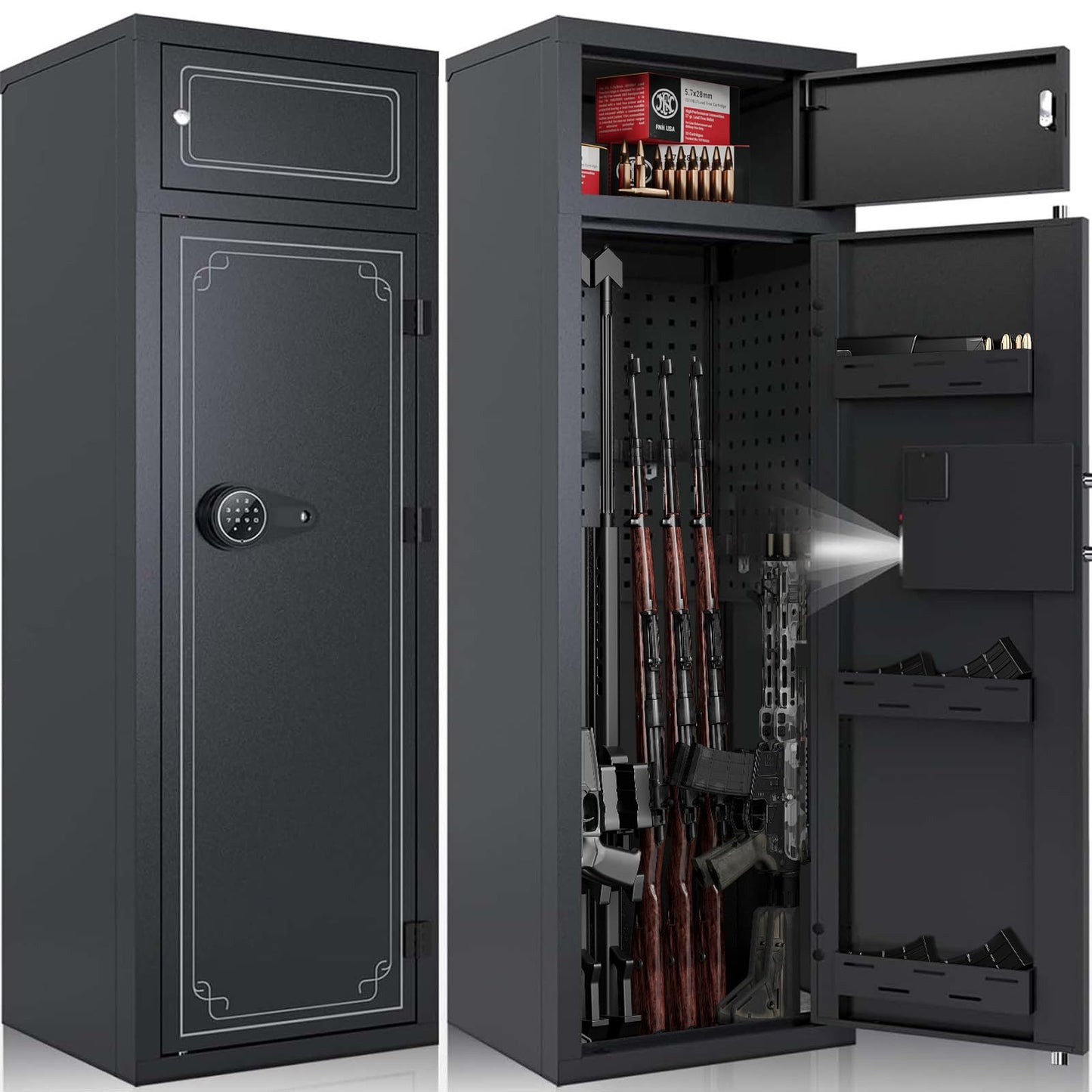 KAER Gun Safe for Rifles and Pistols 10-12 Gun Safe Multi-functional Rifle Safe Anti-theft Gun Safes for Rifles Removable Gun Racks Gun Cabinet for Home with Adjustable Shelves