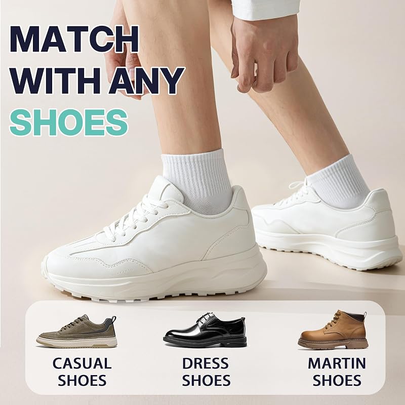 DoSmart Mens Ankle Athletic Socks - 6 Pairs White, Thin Cotton Running Quarter Socks