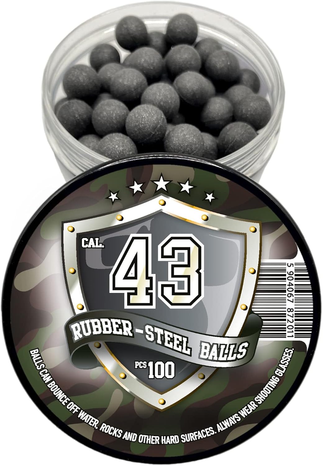 100 x Hard Mix Rubber Steel Balls Paintballs 1.8 Grams Ammo for Self Home Defense in 43 Caliber