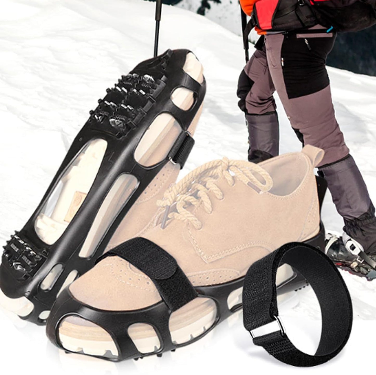 1 Pair Anti Slip Ice Grippers Binding Straps Detachable Cable for Safe Winter Activity and Outdoor Climbing