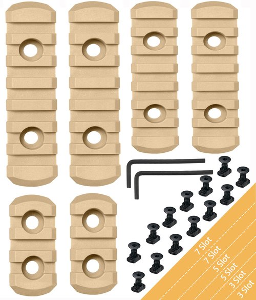 Polymer Picatinny Accessory Rail Single Picatinny Rail, 3-3-5-5-7-7 Slots Tan
