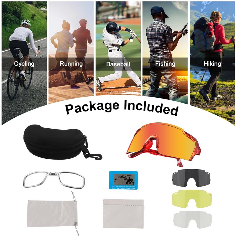 ToopMount Cycling Sunglasses with 4 Interchangeable Lenses, UV 400 Polarized Sports Sunglasses for Men Women Baseball Hiking