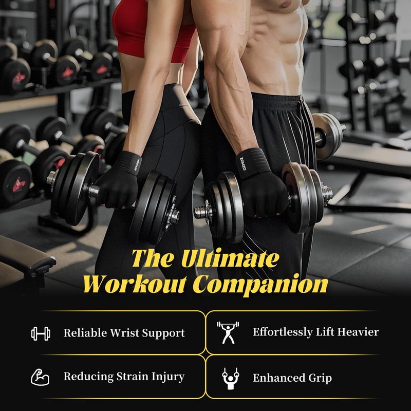 HOZMOZ Weight Lifting Gloves with Wrist Support, Gym Workout Gloves for Men Women, Full Palm 6mm Padded & Grip, Exercise Wrist Wraps for Weightlifting, Fitness, Strength Training, Large