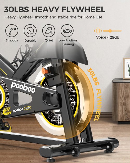 pooboo Magnetic Resistance Cycling Bike, Belt Drive Indoor Exercise Bike Stationary LCD Monitor with Ipad Mount &Comfortable Seat Cushion for Home Cardio Workout, Training Upgraded Version